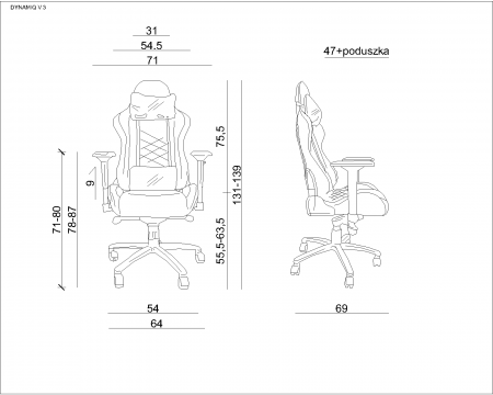 Scaun gaming ajustabil negru-rosu/portocaliu Dynamiq V3, tapiterie piele ecologică, accesorii textile, Y-2666-4-5 - Unique [5]