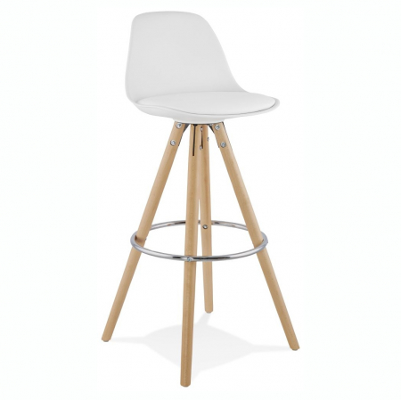 Scaune de bar - Scaun inalt bar alb Tree premium, stil scandinav, picioare lemn masiv inel crom, polipropilena / sezut piele ecologica, BS01480WH - Kokoon
