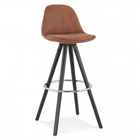 Scaune de bar - Scaun inalt bar caramiziu Tegan design scandinav, picioare negre lemn cu inel crom, BS03590BRBL - Kokoon