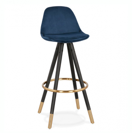 Scaune de bar - Scaun inalt bar catifea bleumarin Grace picioare negre lemn, insertii aurii, BS03130BUBL - Kokoon