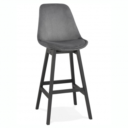 Scaune de bar - Scaun inalt bar catifea gri Cline picioare negre din lemn, BS03250GRBL - Kokoon
