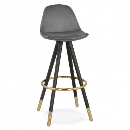 Scaune de bar - Scaun inalt bar catifea gri Grace picioare negre lemn, insertii aurii, BS03150GRBL - Kokoon
