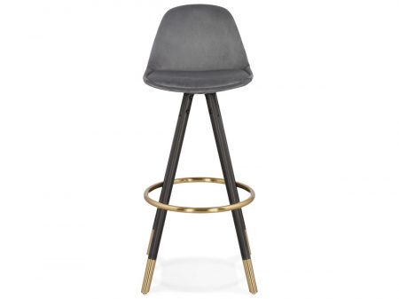 Scaun inalt bar catifea gri Grace picioare negre lemn, insertii aurii, BS03150GRBL - Kokoon [1]