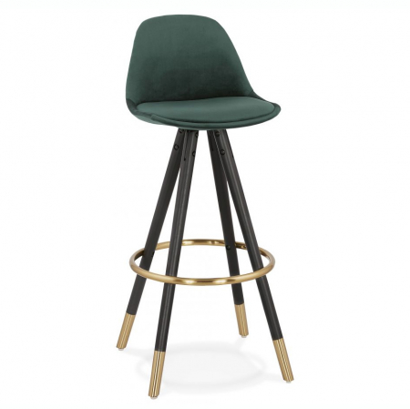 Scaune de bar - Scaun inalt bar catifea verde Grace picioare negre lemn, insertii aurii, BS03140GEBL - Kokoon