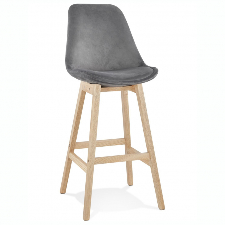 Scaune de bar - Scaun inalt bar Cline catifea gri, design scandinav, picioare fag, BS03880GRNA - Kokoon