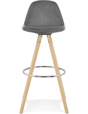 Scaun inalt bar Grace catifea gri, design scandinav, picioare fag cu inel crom, BS03690GRNA - Kokoon [1]