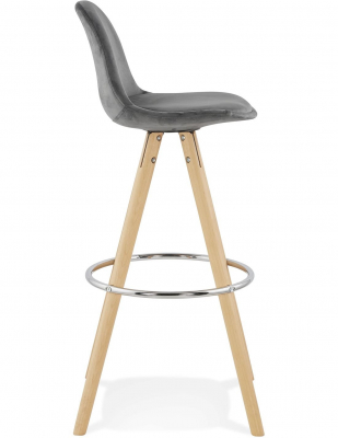 Scaun inalt bar Grace catifea gri, design scandinav, picioare fag cu inel crom, BS03690GRNA - Kokoon [2]