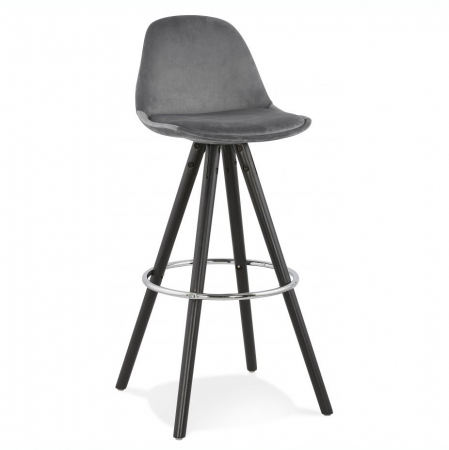 Scaune de bar - Scaun inalt bar Grace catifea gri, picioare negre lemn cu inel crom, BS03570GRBL - Kokoon