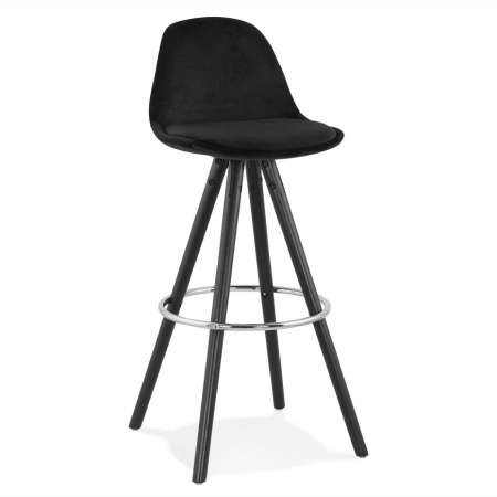 Scaune de bar - Scaun inalt bar Grace catifea neagra, picioare negre lemn cu inel crom, BS03580BLBL - Kokoon