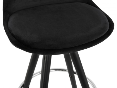 Scaun inalt bar Grace catifea neagra, picioare negre lemn cu inel crom, BS03580BLBL - Kokoon [5]