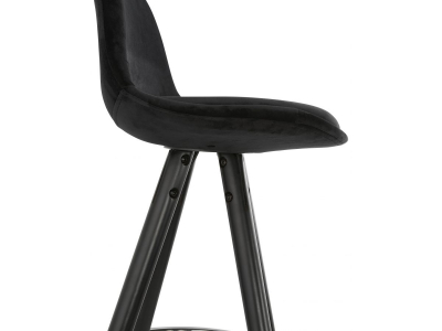 Scaun inalt bar Grace catifea neagra, picioare negre lemn cu inel crom, BS03580BLBL - Kokoon [8]