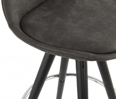 Scaun inalt bar gri Tegan design scandinav, picioare negre lemn cu inel crom, BS03540DGBL - Kokoon [6]