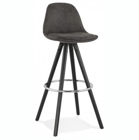 Scaune de bar - Scaun inalt bar gri Tegan design scandinav, picioare negre lemn cu inel crom, BS03540DGBL - Kokoon