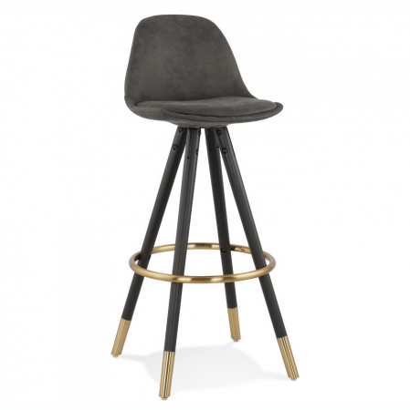 Scaune de bar - Scaun inalt bar gri Tegan tapiterie microfibra, picioare negre din lemn cu auriu, BS03780DGBL - Kokoon