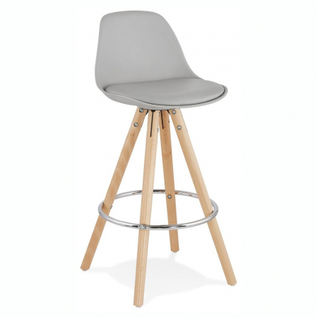 Scaune de bar - Scaun inalt bar gri Tree II premium, stil scandinav, picioare lemn inel crom, polipropilena/piele ecologica, BS02300GR - Kokoon
