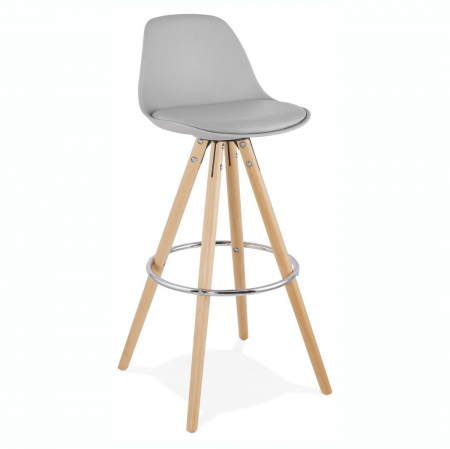 Scaune de bar - Scaun inalt bar gri Tree premium, stil scandinav, picioare lemn masiv cu inel crom, polipropilena / sezut piele ecologica, BS02270GR - Kokoon