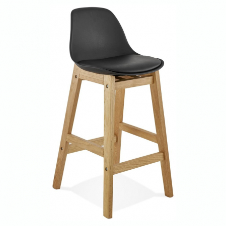 Scaune de bar - Scaun inalt bar negru Elody II premium stil scandinav, picioare lemn masiv, tapiterie piele ecologica, BS01450BLBL - Kokoon