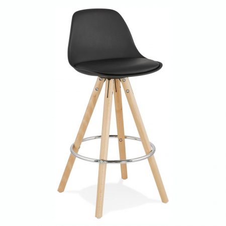 Scaune de bar - Scaun inalt bar negru Tree II premium, stil scandinav, picioare lemn inel crom, polipropilena/piele ecologica, BS02290BL - Kokoon