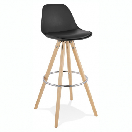 Scaune de bar - Scaun inalt bar negru Tree premium, stil scandinav, picioare lemn masiv inel crom, polipropilena / piele ecologica neagra, BS01470BL - Kokoon