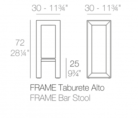 Scaun inalt bar patrat fara spatar Frame 30x30x72 cm polipropilena, design modern, 54076F - Vondom [4]