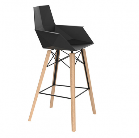 Scaune inalte de bar pentru gradina & terasa - Scaun inalt bar terasa Faz cu brate 57x52x111 cm picioare lemn, model geometric modern, 54302 - Vondom