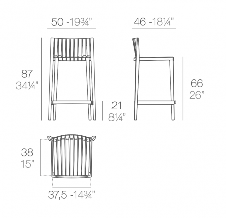 Scaun inalt bar terasa Spritz fara brate 50x46x87 cm, polipropilena, design modern, 56020 - Vondom [1]