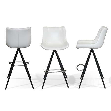 Scaune de bar - Scaun inalt de bar alb lux Edda, piele ecologica, baza metal cu suport pentru picioare, 718257 - Schuller