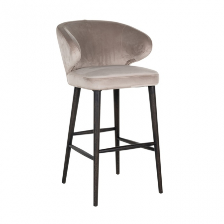 Scaune de bar - Scaun inalt de bar catifea bej/gri lux Luis, picioare lemn negru, S4496 KHAKI VELVET - Richmond Interiors