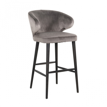 Scaune de bar - Scaun inalt de bar catifea bej/gri lux Luis, picioare lemn negru, S4496 STONE VELVET - Richmond Interiors
