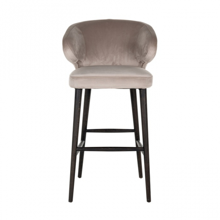 Scaun inalt de bar catifea bej/gri lux Luis, picioare lemn negru, S4496 STONE VELVET - Richmond Interiors [8]
