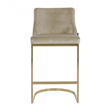 Scaun inalt de bar catifea lux Rados bej/roz/gri, cadru otel inoxidabil auriu, S4460 FR KHAKI VELVET - Richmond Interiors [1]