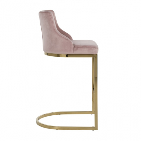 Scaun inalt de bar catifea lux Rados bej/roz/gri, cadru otel inoxidabil auriu, S4460 FR KHAKI VELVET - Richmond Interiors [6]
