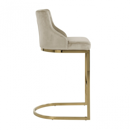 Scaun inalt de bar catifea lux Rados bej/roz/gri, cadru otel inoxidabil auriu, S4460 FR KHAKI VELVET - Richmond Interiors [2]