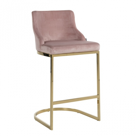 Scaun inalt de bar catifea lux Rados bej/roz/gri, cadru otel inoxidabil auriu, S4460 FR KHAKI VELVET - Richmond Interiors [10]