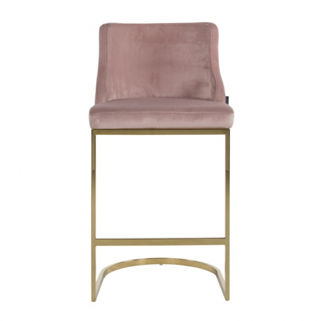 Scaun inalt de bar catifea lux Rados bej/roz/gri, cadru otel inoxidabil auriu, S4460 FR KHAKI VELVET - Richmond Interiors [7]
