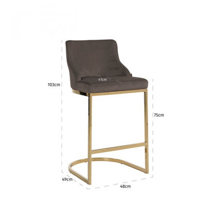 Scaun inalt de bar catifea lux Rados bej/roz/gri, cadru otel inoxidabil auriu, S4460 FR KHAKI VELVET - Richmond Interiors [9]