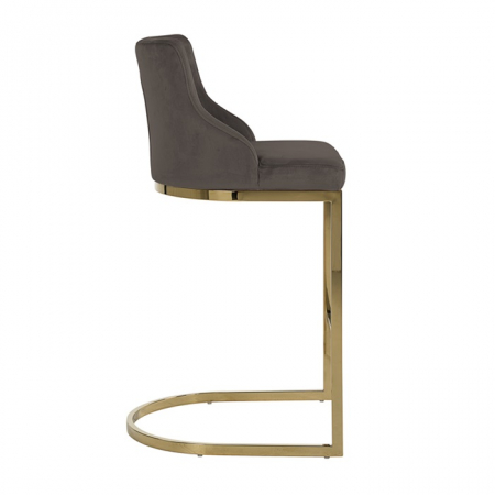 Scaun inalt de bar catifea lux Rados bej/roz/gri, cadru otel inoxidabil auriu, S4460 FR KHAKI VELVET - Richmond Interiors [8]