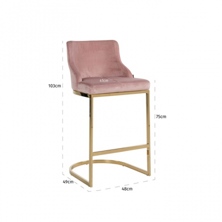 Scaun inalt de bar catifea lux Rados bej/roz/gri, cadru otel inoxidabil auriu, S4460 FR KHAKI VELVET - Richmond Interiors [12]