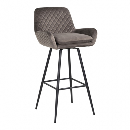 Scaun inalt de bar catifea premium Gal verde/bej/gri, picioare metal negru, cu brate, S4462 KHAKI VELVET - Richmond Interiors [6]