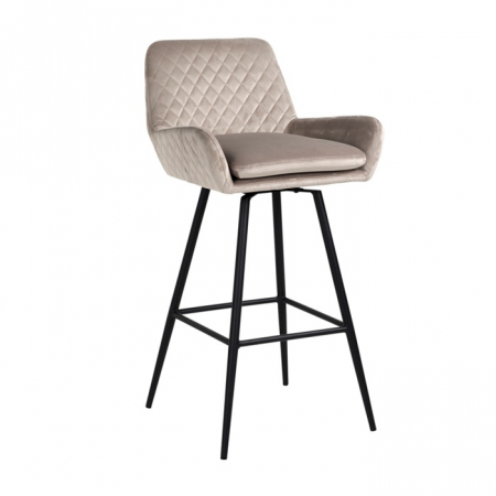 Scaune de bar - Scaun inalt de bar catifea premium Gal verde/bej/gri, picioare metal negru, cu brate, S4462 KHAKI VELVET - Richmond Interiors