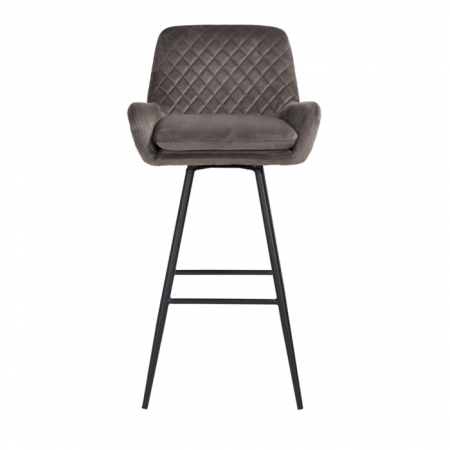 Scaun inalt de bar catifea premium Gal verde/bej/gri, picioare metal negru, cu brate, S4462 KHAKI VELVET - Richmond Interiors [12]