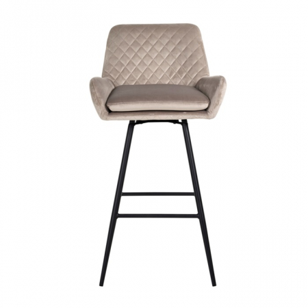 Scaun inalt de bar catifea premium Gal verde/bej/gri, picioare metal negru, cu brate, S4462 KHAKI VELVET - Richmond Interiors [1]