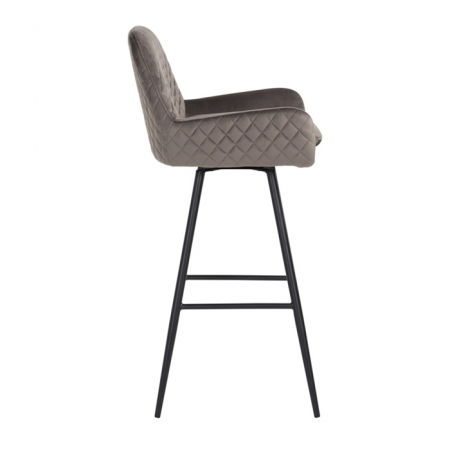 Scaun inalt de bar catifea premium Gal verde/bej/gri, picioare metal negru, cu brate, S4462 KHAKI VELVET - Richmond Interiors [13]