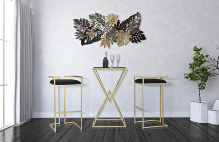 Scaun inalt de bar glam negru/auriu Jamir 42X42X81 cm metal/poliester [2]