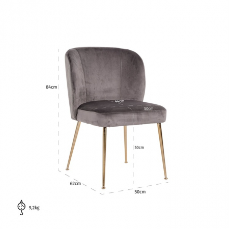 Scaun living lux catifea Brani bej/gri, picioare otel inoxidabil auriu, S4506 KHAKI VELVET - Richmond Interiors [11]