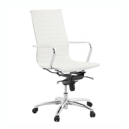 Promotii - Scaun managerial alb piele ecologica Relik, design modern ergonomic detalii otel crom, OC00350WH - Kokoon