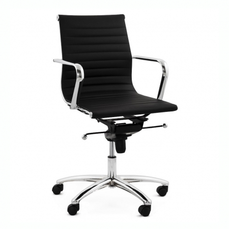 Promotii - Scaun managerial negru Michelin modern, tapiterie piele ecologica, picioare otel crom cu rotile, OC00180BL - Kokoon