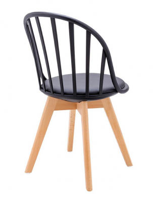 Scaun modern in stil clasic Kasper cu spatar rotunjit, picioare lemn masiv/polipropilena, piele ecologica, PW801.BLACK - King [2]