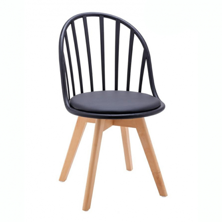 Promotii - Scaun modern in stil clasic Kasper cu spatar rotunjit, picioare lemn masiv/polipropilena, piele ecologica, PW801.BLACK - King