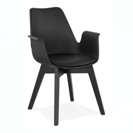 Scaune - Scaun negru Huber design scandinav, polipropilena, picioare negre lemn, AC02740BLBL - Kokoon